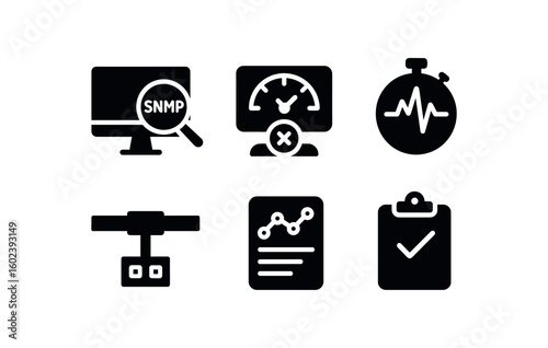solid icon isolated monitoring SNMP probe monitoring error rate meter monitoring latency tracker monitoring network tap monitoring data logger monitoring health check endpoint