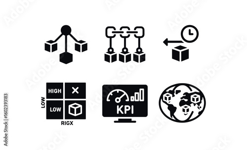 solid icon isolated supply chain node network supply chain blockchain ledger supply chain lead time chart supply chain risk matri supply chain KPI dashboard supply chain mapping tool