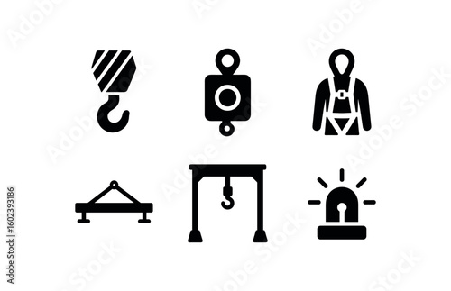 solid icon isolated lifting zone crane hook lifting zone load cell sensor lifting zone safety harness anchor lifting zone spreader beam lifting zone gantry rail lifting zone warning