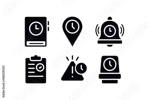 solid icon isolated punctuality attendance logbook punctuality GPS time server punctuality start buzzer punctuality schedule adherence report punctuality notification alert LED punctuality
