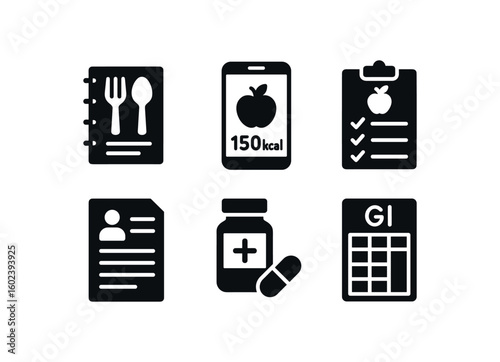 solid icon isolated dietitian food diary log dietitian calorie counter dietitian dietary recall questionnaire dietitian client progress sheet dietitian supplement guide dietitian glycemic