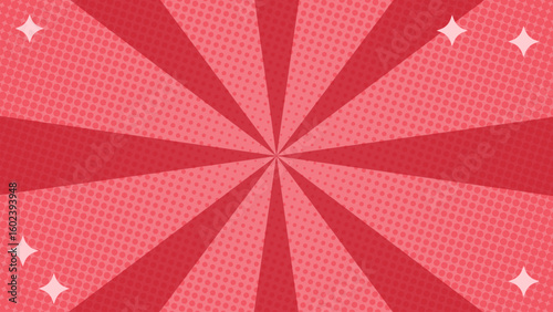 Red comic background halftone style sun rays with stars. Suitable for comics, prints, posters, etc.