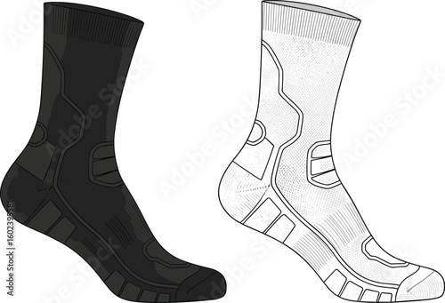 High-performance athletic socks with cushioning, supportive footwear design, black and white sport socks, ideal for runners, hikers, gym enthusiasts, durable and breathable fabric