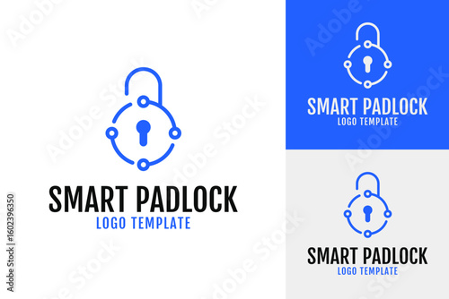 Smart padlock tech logo design template vector illustration