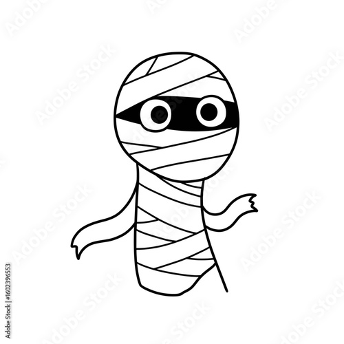 Cartoon mummy character with big eyes in simple design  