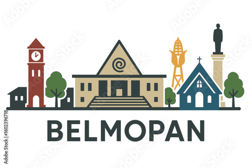 Belmopan city skyline with iconic buildings and landmarks
