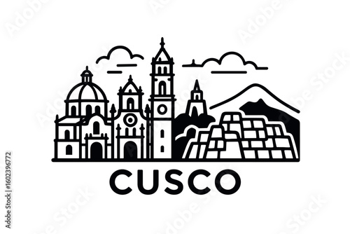 Cusco city skyline with iconic buildings and landmarks