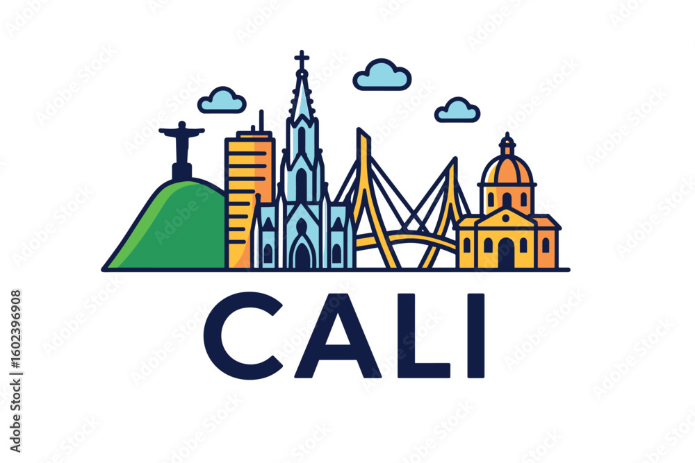 Naklejka premium Cali city skyline with iconic buildings and landmarks