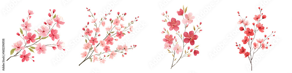 Fototapeta premium Cherry Blossom Branches: Delicate Pink Floral Arrangement Set
