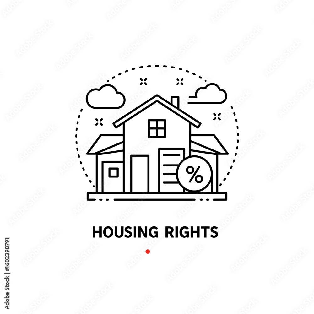Fototapeta premium Housing rights symbol with house and percentage sign in vector style 