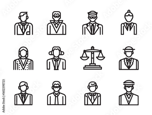 Public Defender Ultra Minimalist 2D Line Art Set