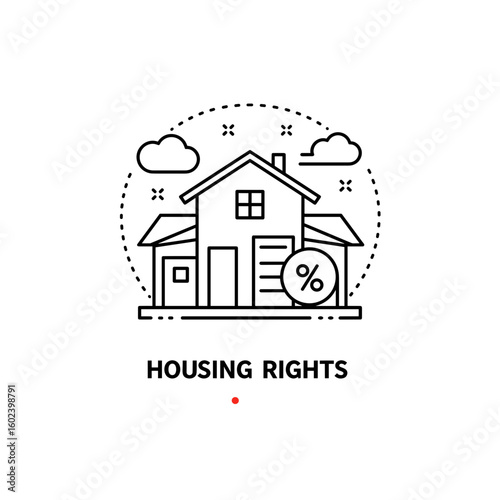 Housing rights symbol with house and percentage sign in vector style  