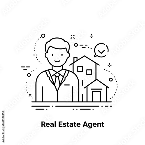 Real estate agent standing in front of house outline