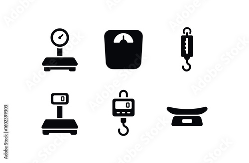 solid icon isolated kitchen scale platform bathroom scale dial spring scale hook bench scale hanging crane scale posta scale tray solid icon isolated platform beam force gau meter