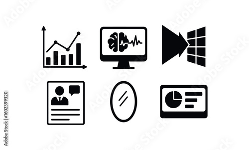 solid icon isolated data lysis graph brainwave monitor perspective diag insight interview guide reflective mirror module insight summary dashboard