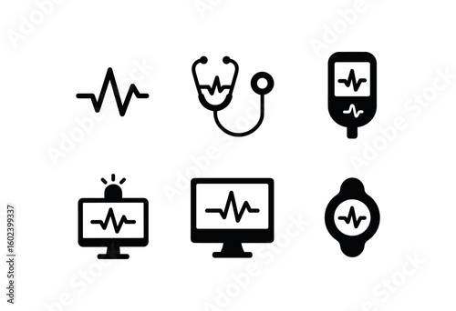 solid icon isolated heartbeat ECG waveform heartbeat stethoscope trace heartbeat pulse oimeter reading heartbeat monitor heartbeat rhythm graph heartbeat sensor pad