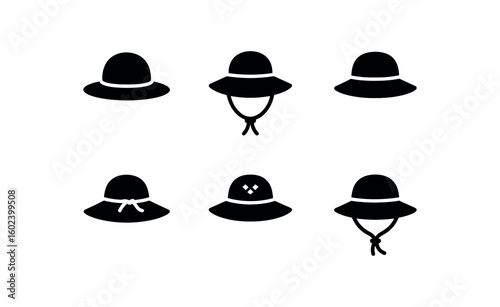 solid icon isolated straw hat wide brim straw hat chin strap straw hat sweatband straw hat decorative band straw hat ventilation weave straw hat adjustable drawcord