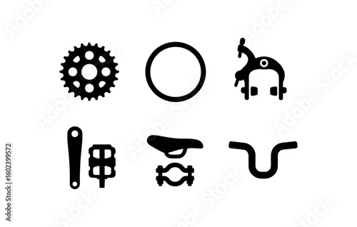 solid icon isolated bicycle sprocket ar bicycle wheel rim ring bicycle brake caliper unit bicycle pedal crank bicycle saddle clamp bicycle handlebar grip
