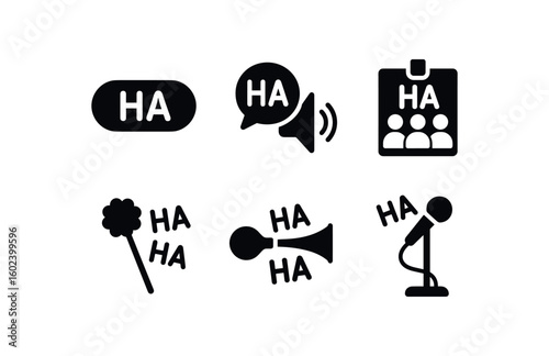 solid icon isolated laughter giggle button switch laughter bubble speaker horn laughter therapy group session card laughter diaphragm tickler rod laughter joy horn tmpet laughter comedy mic