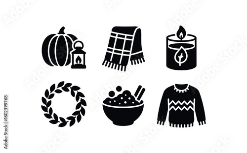 solid icon isolated autumn pumpkin autumn plaid scarf autumn scented candle autumn leaf wreath autumn spice blend autumn knit sweater