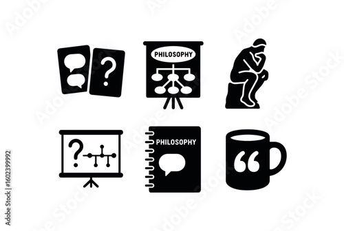 solid icon isolated philosophy debate cards philosophy concept map poster philosophy thinker philosophy time chart philosophy lecture notebook philosophy quote mug