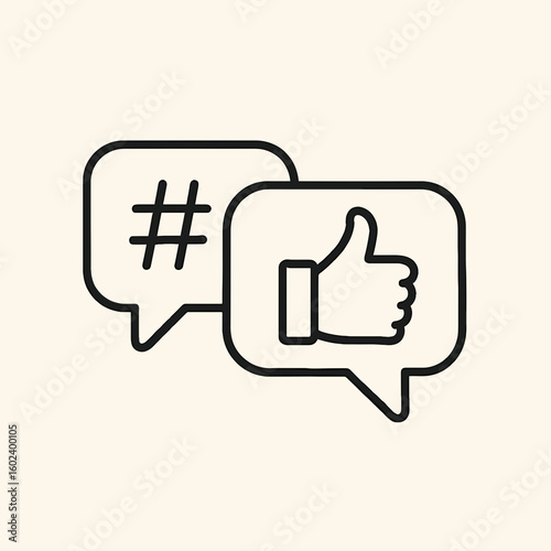 Hashtag and like icon in speech bubbles for social media