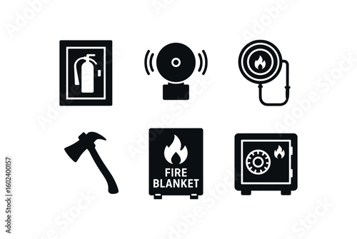 solid icon isolated etinguisher cabinet sensor hose reel ae tool blanket case fireproof safe