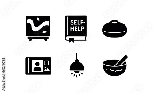 solid icon isolated reflection abstract painting reflection self help book reflection meditation cushion reflection photo album reflection lamp shade reflection sound bath