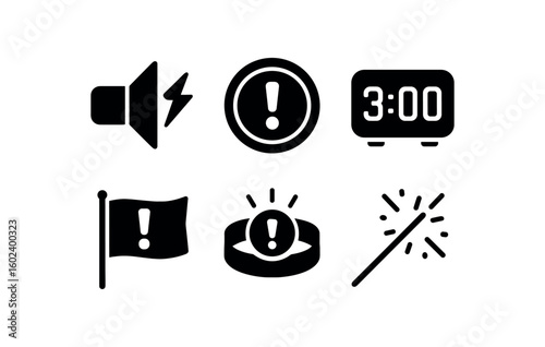 solid icon isolated ecitement thunder clap speaker ecitement challen coin ecitement launch countdown ecitement cheering flag ecitement vibe bracelet ecitement sparkler wand