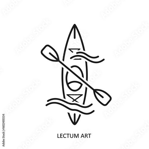 Kayak and paddle icon in black line art style