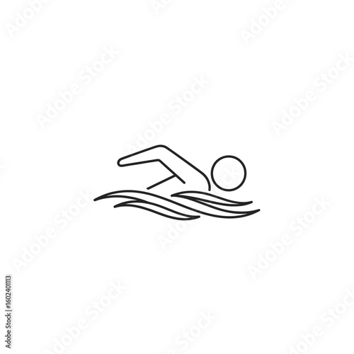 Swimming icon depicting a swimmer in stroke position in water  