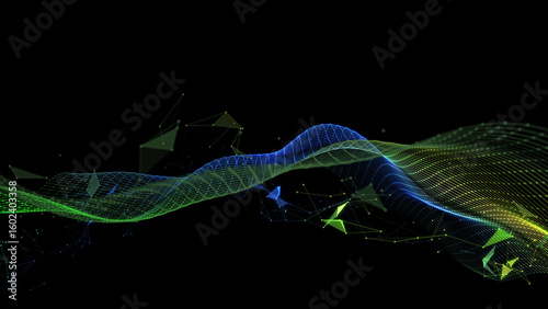 Abstract technology background with wavy color grid. Analytics data algorithms. Big Data. Computing concept. Banner for business, science and technology.