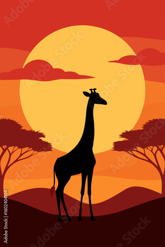 lone giraffe silhouette sunset savanna wildlife nature