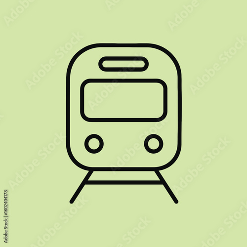 Front view train icon in black line on green background