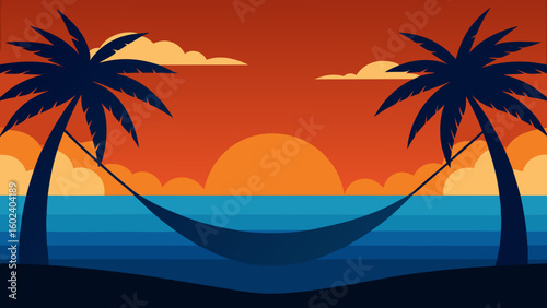 beach hammock palm trees sunset tropical vacation view