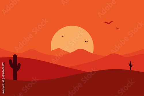 desert plain sunset cactus shadow lone silhouette