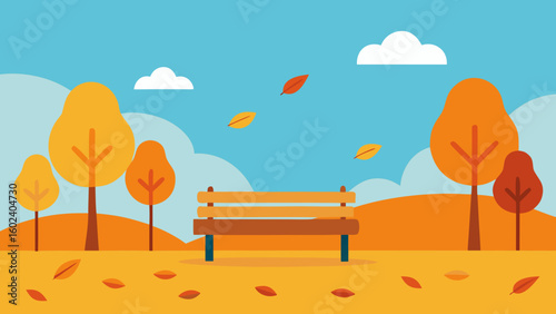 Autumn Park Benches Falling Leaves