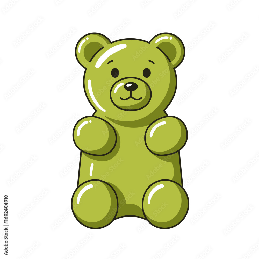 Fototapeta premium Green gummy bear candy illustration on white background