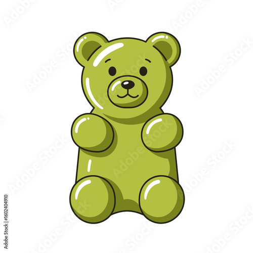 Green gummy bear candy illustration on white background