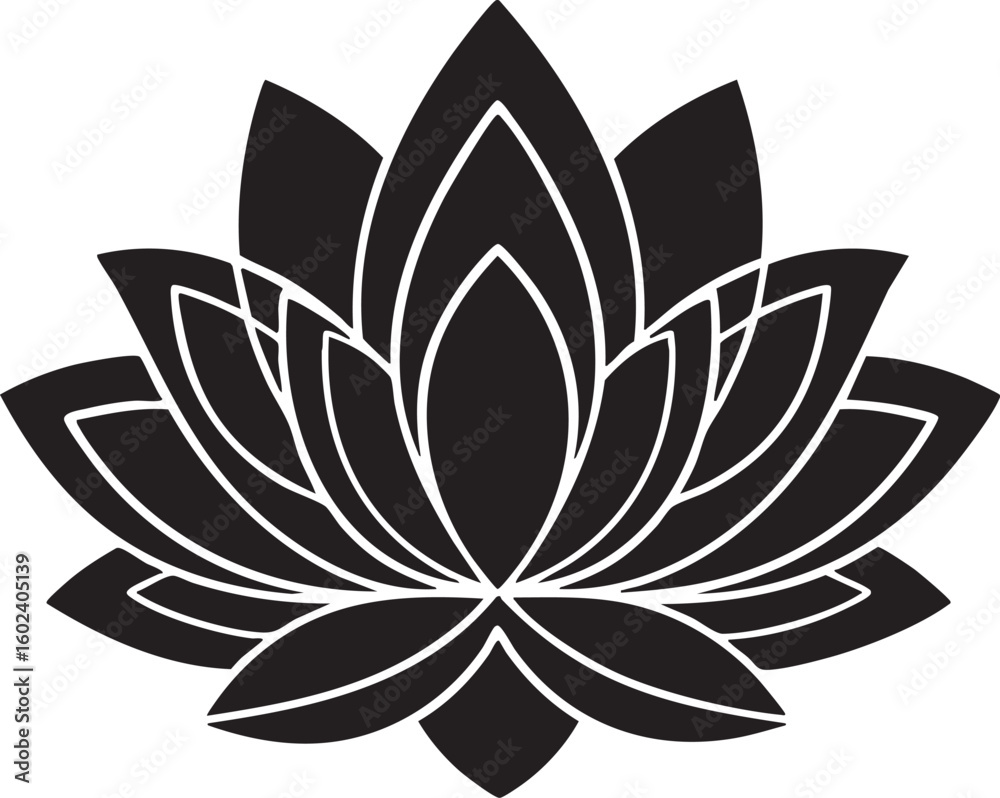 Fototapeta premium Elegant black lotus flower silhouette with detailed petals