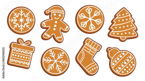 Christmas gingerbread cookies with festive icing holiday