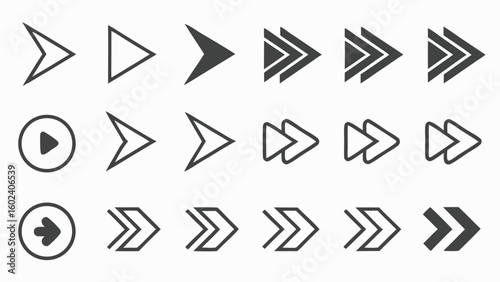 Collection of dark gray arrow icons on white background