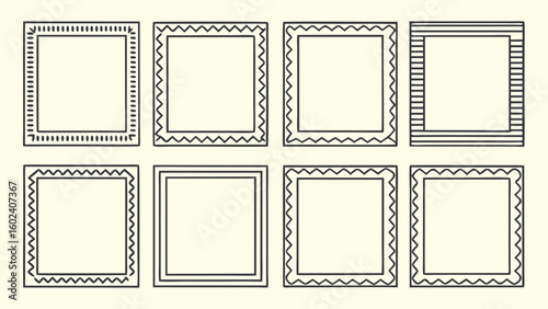 Eight Hand Drawn Square Frames With Decorative Borders