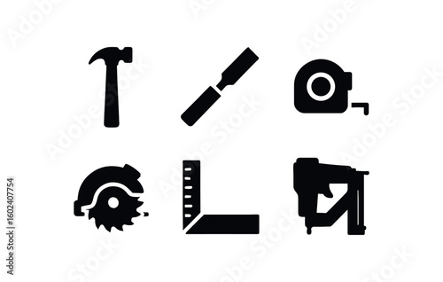 solid icon isolated carpenter hammer carpenter wood chisel carpenter tape measure carpenter circular saw carpenter carpenter carpenter nail gun