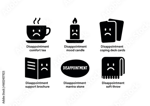 solid icon isolated dipointment comfort tea blend dipointment mood candle dipointment coping deck cards dipointment support brochure dipointment mantra dipointment throw