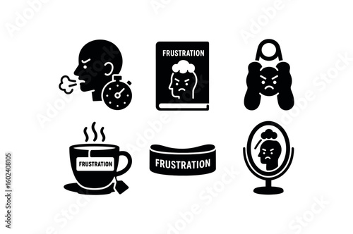 solid icon isolated fstration breathing timer fstration self help book fstration pinch toy fstration calming tea sampler fstration resistance band fstration reflection mirror