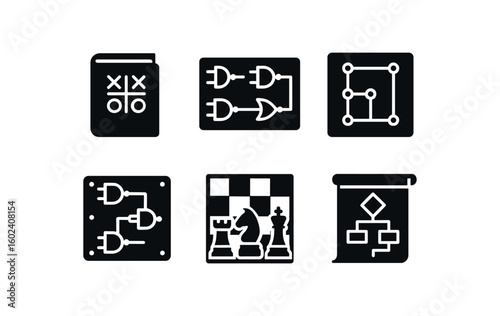 solid icon isolated logic puzzle book logic kit logic board logic circuit simulator logic chess logic flowchart poster