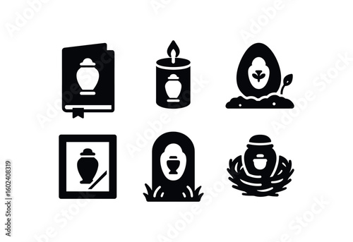 solid icon isolated ashes remembrance booklet ashes memorial candle ashes biodegradable pod ashes photo fe ashes garden marker ashes cradle nest