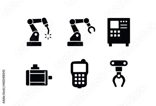 solid icon isolated industrial robot welding industrial robot gripper module industrial robot control cabinet industrial robot servo motor industrial robot teach pendant industrial robot