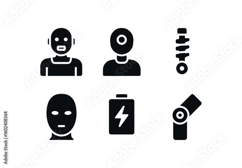 solid icon isolated humanoid robot voice synthesizer humanoid robot facial camera humanoid robot spine actuator humanoid robot skin cover humanoid robot battery charr humanoid robot joint